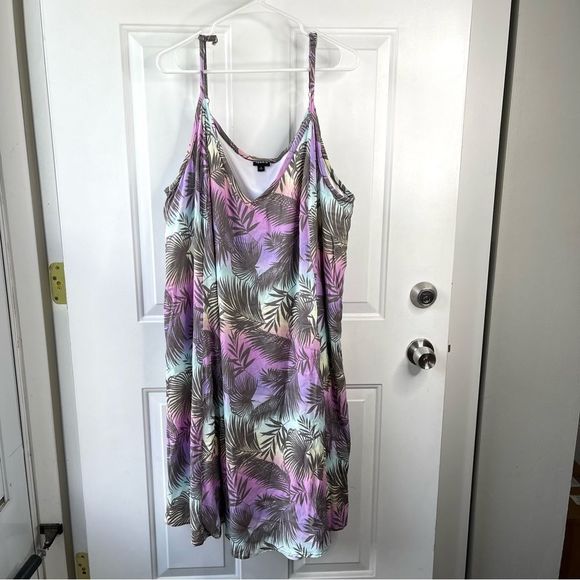 TORRID SWIM COVER UP MIDI TROPICAL LEAF LINED BEACH DRESS Size 28 - Picture 5 of 15